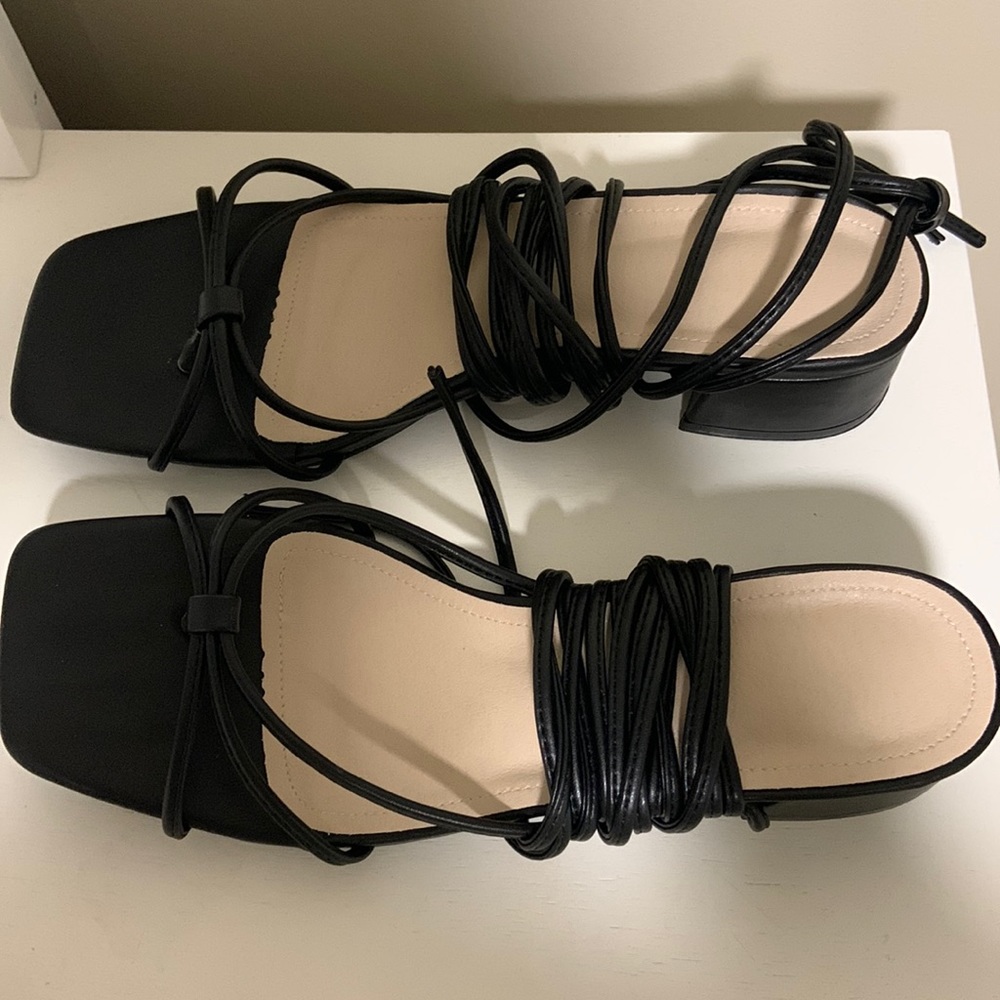 Black Strappy tie up heels